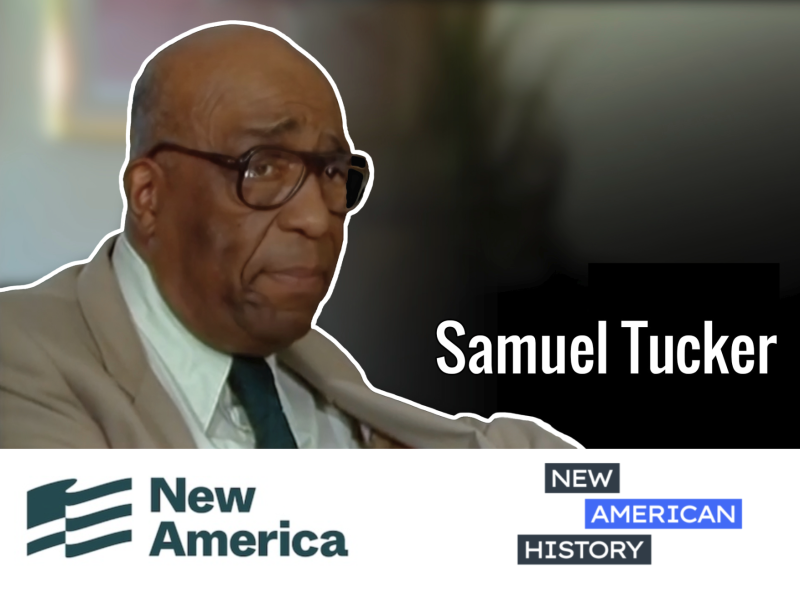 Logos for New American History and New America, and image of Samuel Tucker.